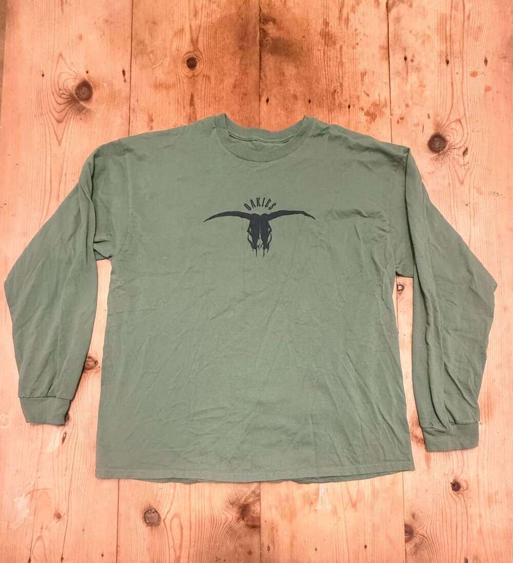 Oakies Cowskull Long Sleeve Tee Shirt Green Cotton - Size - XL